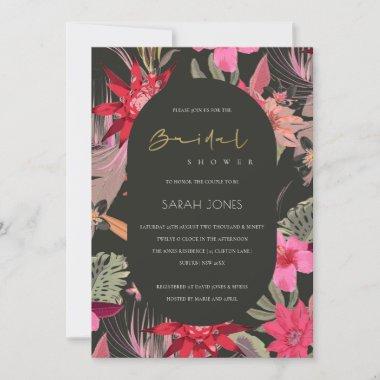 Tropical Dark Boho Floral Bridal Shower Invite