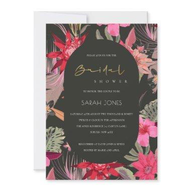 Tropical Dark Boho Floral Bridal Shower Invite