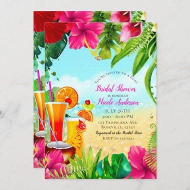 Tropical Drinks & Flowers Summer Bridal Shower Invitations