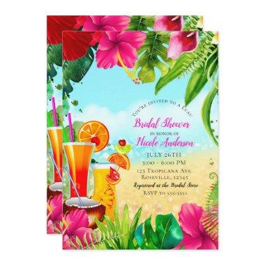 Tropical Drinks & Flowers Summer Bridal Shower Invitations