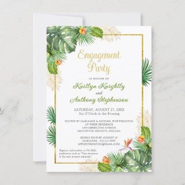 Tropical Engagement Party Floral Gold Budget Invitations
