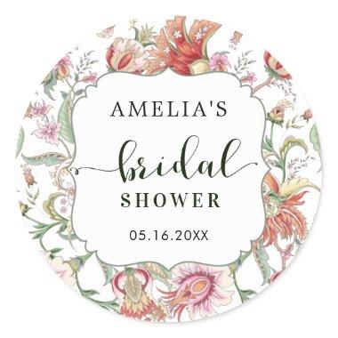 Tropical Fantasy Boho Floral Bridal Shower Classic Round Sticker
