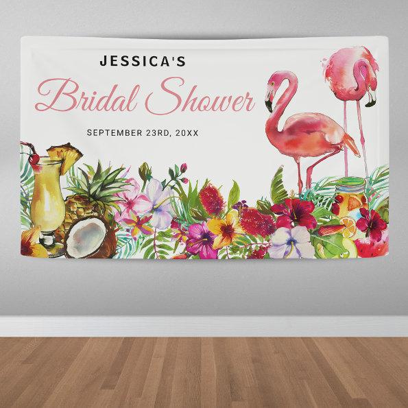 Tropical Flamingo Beach Floral Bridal Shower Banner
