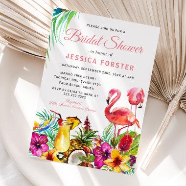 Tropical Flamingo Beach Floral Bridal Shower Invitations