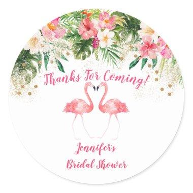 Tropical Flamingo Bridal Shower Classic Round Sticker
