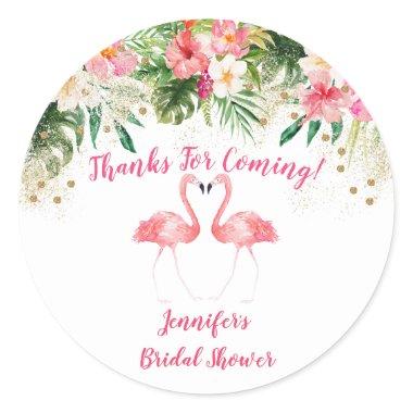 Tropical Flamingo Bridal Shower Classic Round Sticker