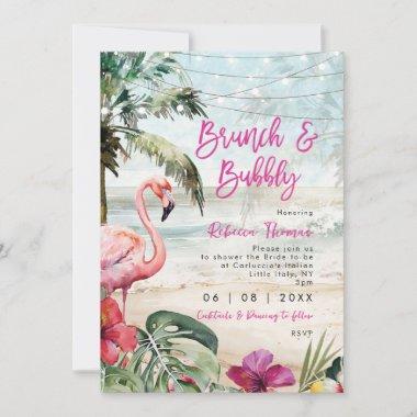 tropical flamingo brunch bridal shower Invitations