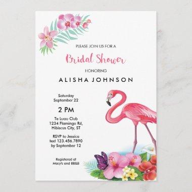 Tropical Flamingo Luau Bridal Shower Invitations