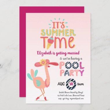 Tropical Flamingo POOL PARTY Modern Fun Pink Invitations