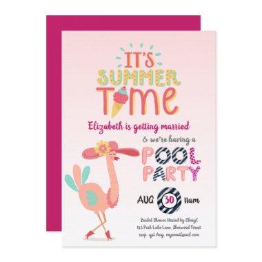 Tropical Flamingo POOL PARTY Modern Fun Pink Invitations