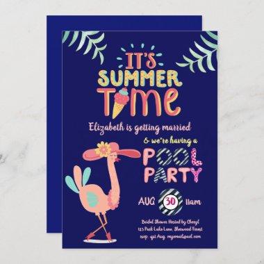 Tropical Flamingo POOL PARTY Modern Fun Pink Invitations