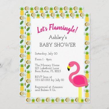 Tropical Flamingo Shower Invitations