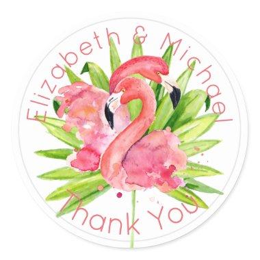 Tropical Flamingos Pink Thank You Favor Packaging Classic Round Sticker