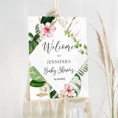 Tropical floral baby shower welcome sign