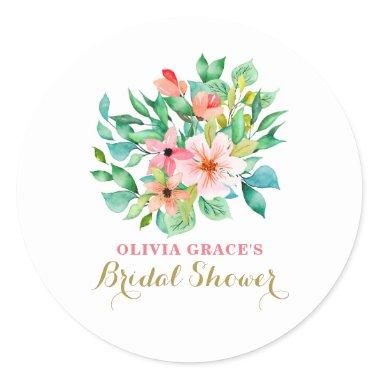 Tropical floral beach bridal shower classic round sticker