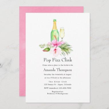 Tropical Floral Beach Pop Fizz Clink Bridal Shower Invitations
