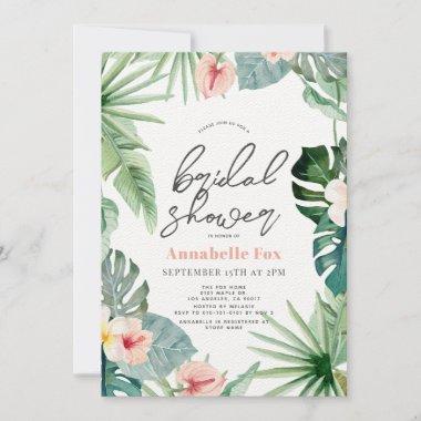 Tropical Floral Botanical Watercolor Bridal Shower Invitations