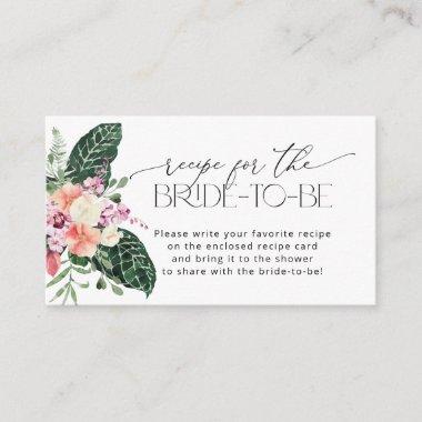 Tropical Floral Bridal Shower Recipe Invitations