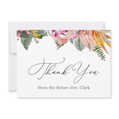 Tropical Floral Bridal Shower Thank You Note Invitations