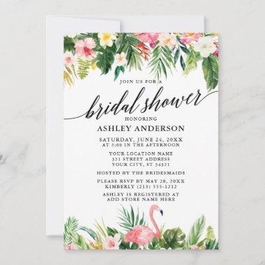 Tropical Floral Calligraphy Bridal Shower Invitations