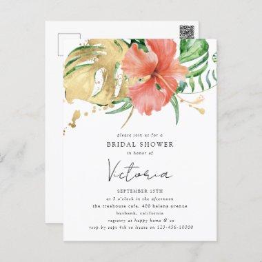 Tropical Floral Destination Wedding Bridal Shower PostInvitations