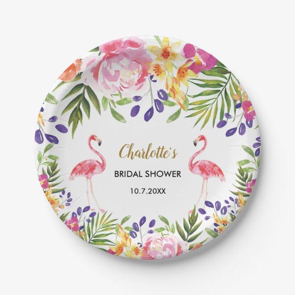 Tropical Floral Flamingo Summer Flowers 7" Plate