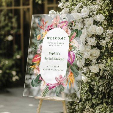 Tropical Floral Frame  Welcome Acrylic Sign