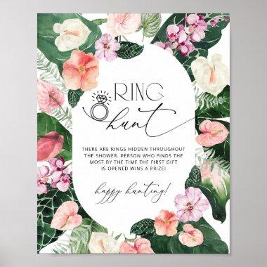 Tropical Floral Frame Ring Hunt Bridal Shower Game Poster