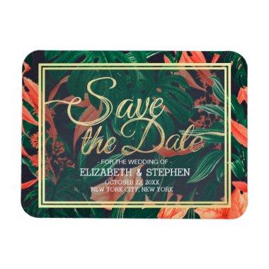 Tropical Floral & Gold Frame Wedding Save The Date Magnet