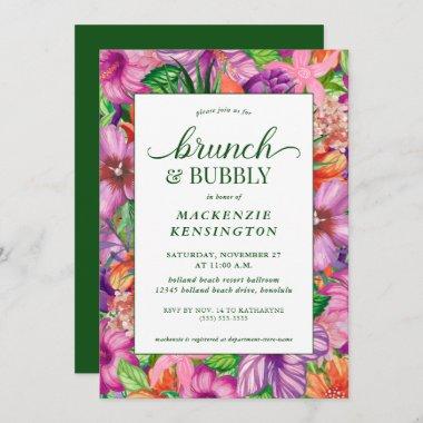 Tropical Floral Green Brunch Bubbly Shower Invitations