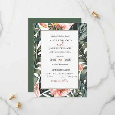 Tropical Floral Greenery Wedding Invitations