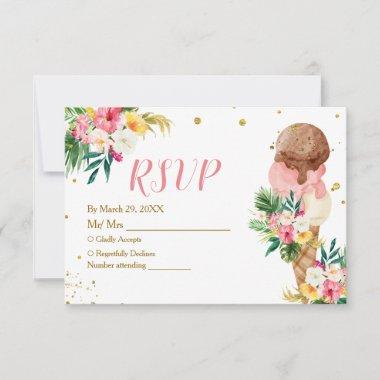 Tropical Floral Ice Cream Bridal Shower RSVP Card