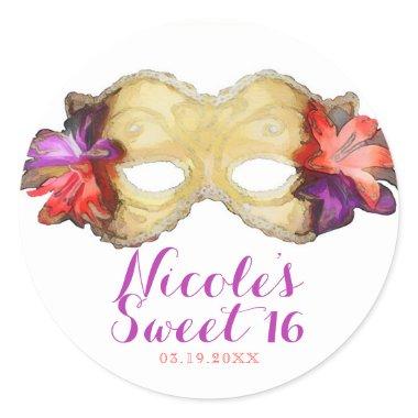 Tropical Floral Masquerade Mask Party Custom Favor Classic Round Sticker