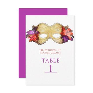 Tropical Floral Masquerade Mask Table Number Card