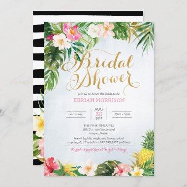 Tropical Floral or Luau Style Bridal Shower Invitations