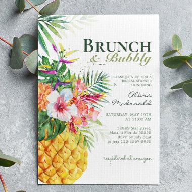 Tropical Floral Pineapple Brunch & Bubbly Invitations