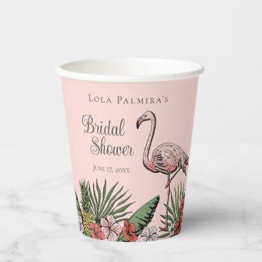 Tropical Floral Pink Flamingo  Paper Cups