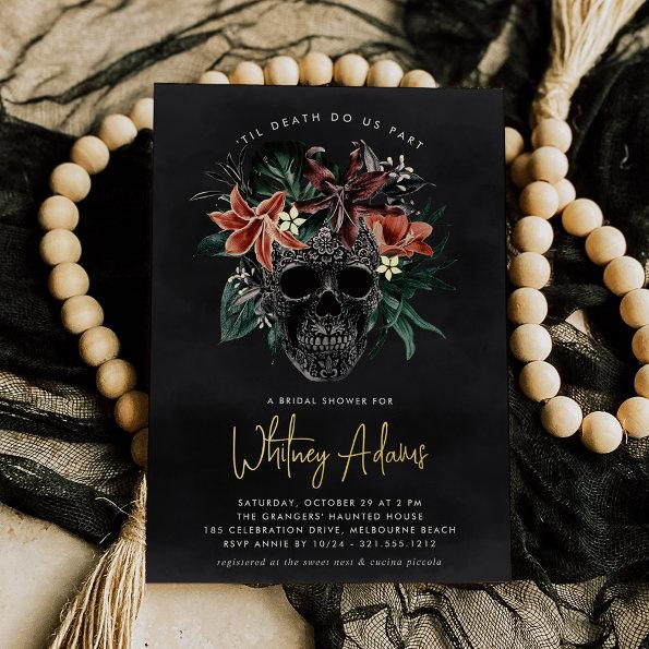 Tropical Floral Skull Halloween Bridal Shower Foil Invitations