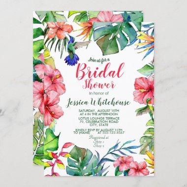 Tropical Floral Watercolor Bridal Shower Invite
