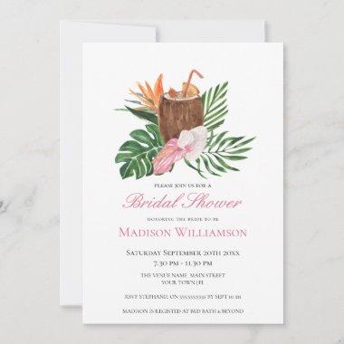 Tropical Floral Watercolor Cocktail Bridal Shower Invitations