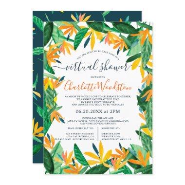 Tropical floral watercolor script virtual shower Invitations