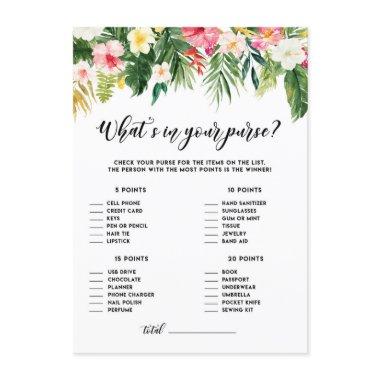 Tropical Floral What's in Your Purse Shower Game Enclosure Invitations