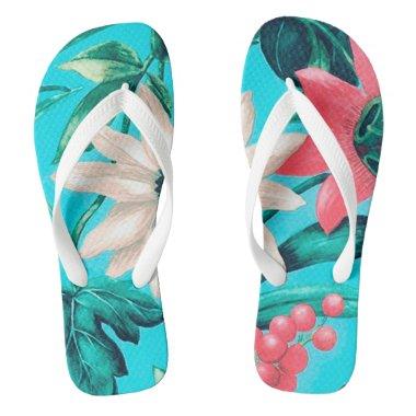 tropical florals exotic summer flip flops