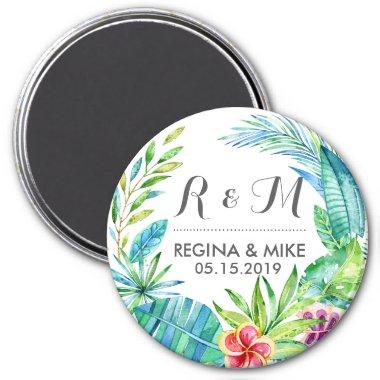 Tropical Flower and Leaves Wreath Spring Wedding Magnet