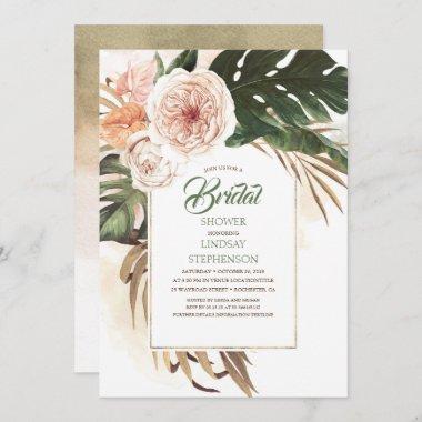 Tropical Flowers and Dried Palm Leaf Bridal Shower Invitations