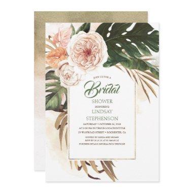 Tropical Flowers and Dried Palm Leaf Bridal Shower Invitations