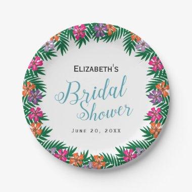 Tropical Flowers and Palm Branches Bridal Shower Paper Plates