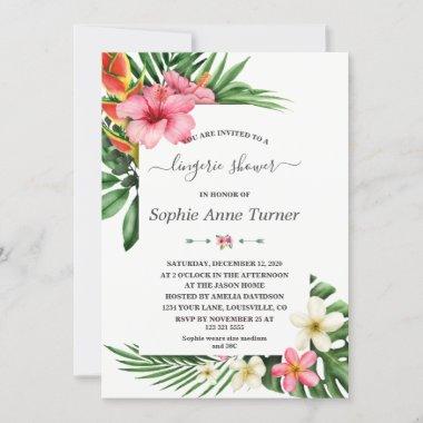 Tropical Flowers Bloom Calligraphy Lingerie Shower Invitations