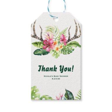 Tropical Flowers Boho Rustic Antlers Bridal Shower Gift Tags