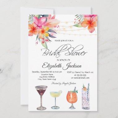 Tropical Flowers Cocktails Bridal Shower Invitations